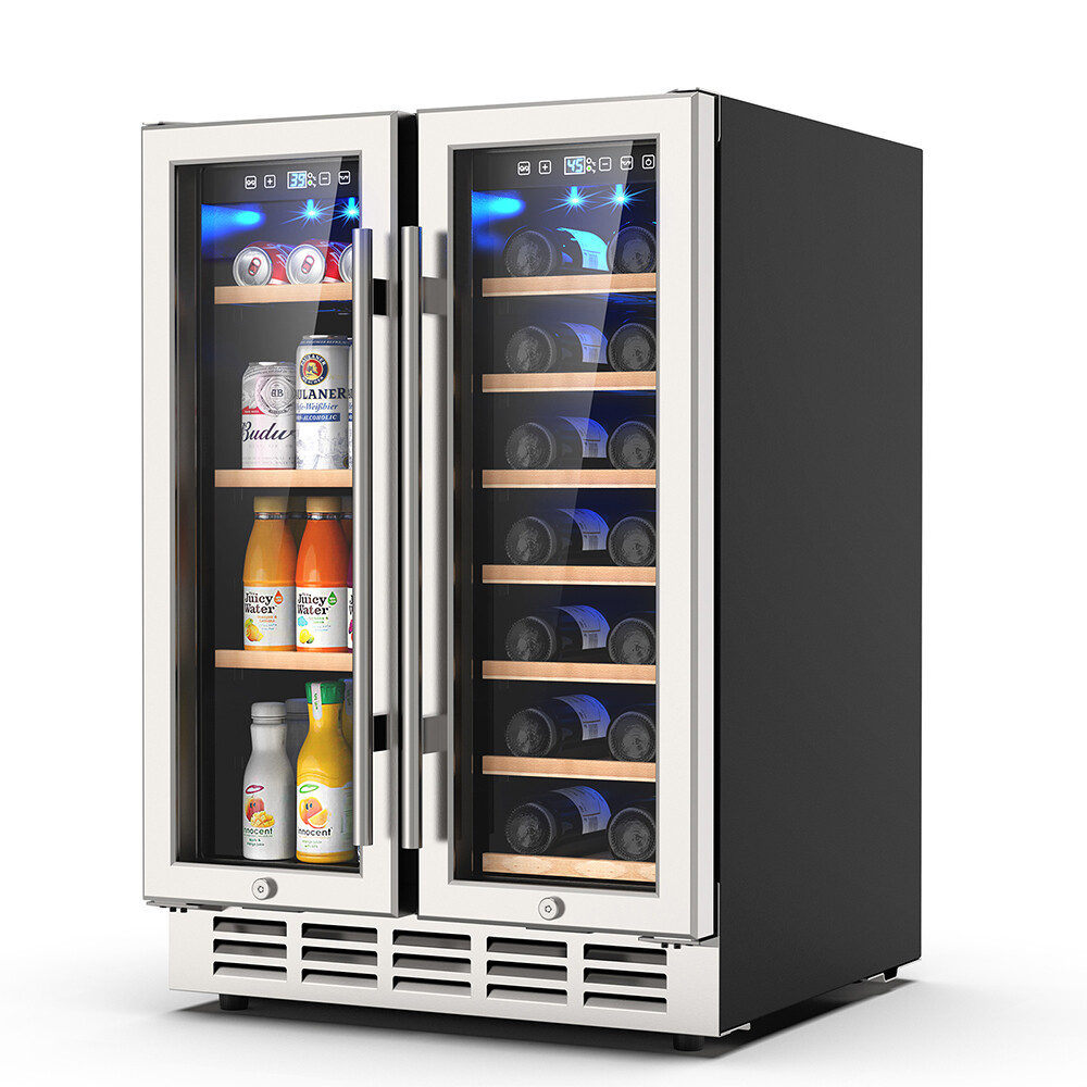 24'' Wine and Beverage Refrigerator, Dual Zone Wine Beer Fridge Cooler