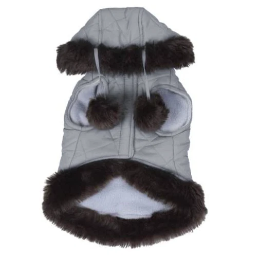 East Side коллекции серый с капюшоном стеганая куртка с меховой отделкой и карманом, чайная чашка домашнего животного - Изображение 3 из 3