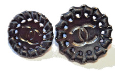 CHANEL 100 Authentic Vintage Black Metal Kit of 2 Button CC Logo Cardigan 94305