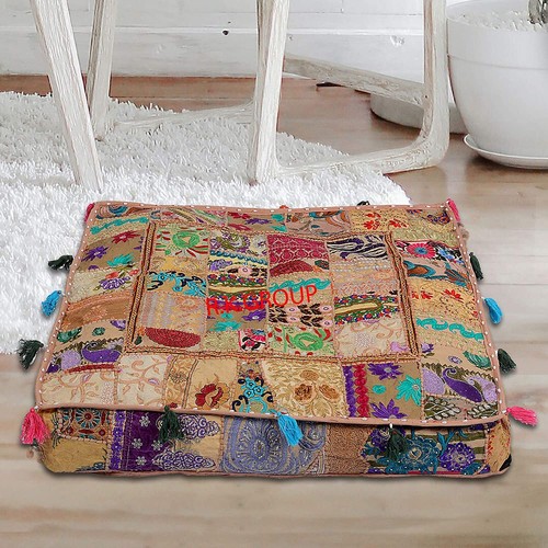 35" Square Patchwork Large Indian Floor Cushion Decorative Ethnic Pillow Cover - Picture 2 of 53