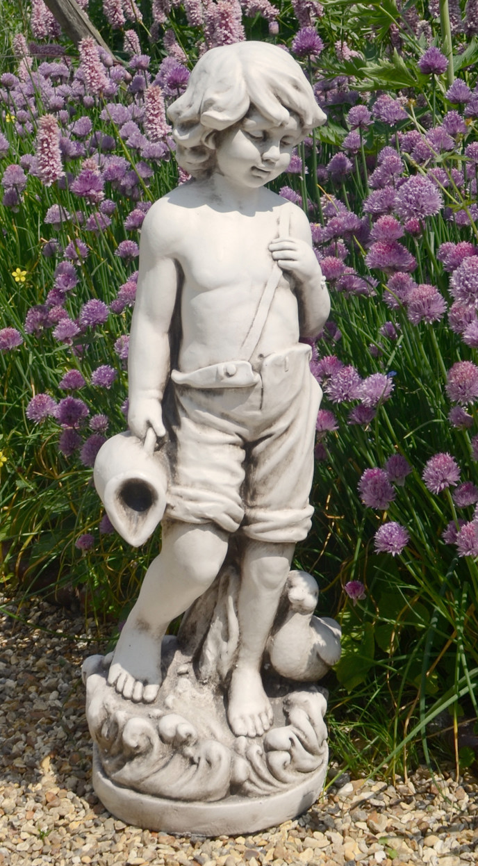 ""MICHAEL"" HOLDING JUG  FIGURINE / GARDEN STATUE, ANTIQUE STONE  EFFECT, XST/985
