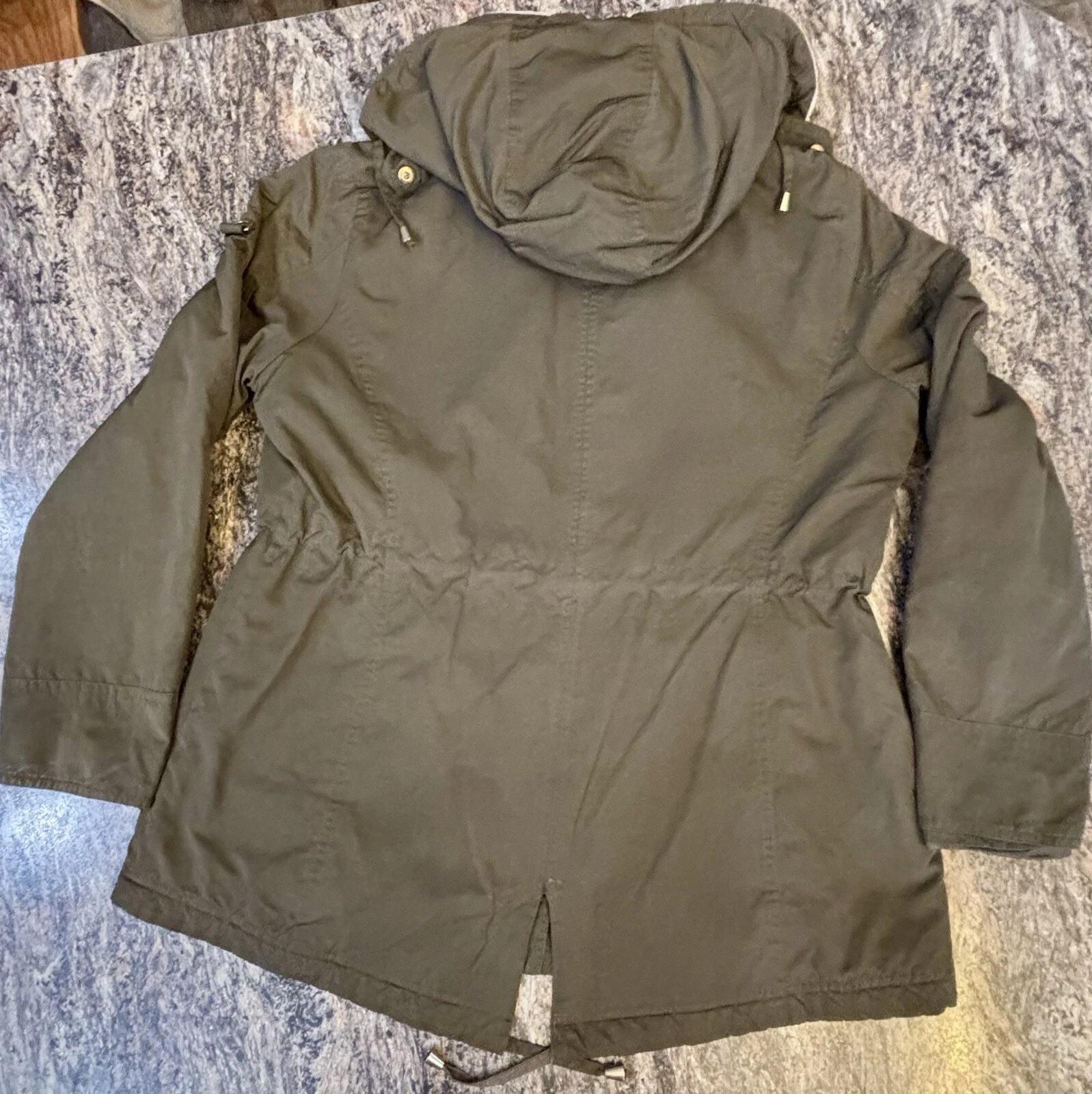 Giacca Michael Kors donna verde militare utility fodera sherpa con cappuccio L