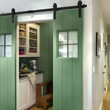 4FT-20FT Sliding Barn Wood Door Hardware J Shape Hanger Kit Single/Double Door