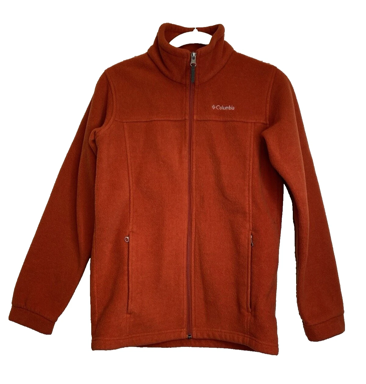 Columbia Mens Fleece Jacket L Burnt Orange Full Zip Long Sleeve Pockets Logo