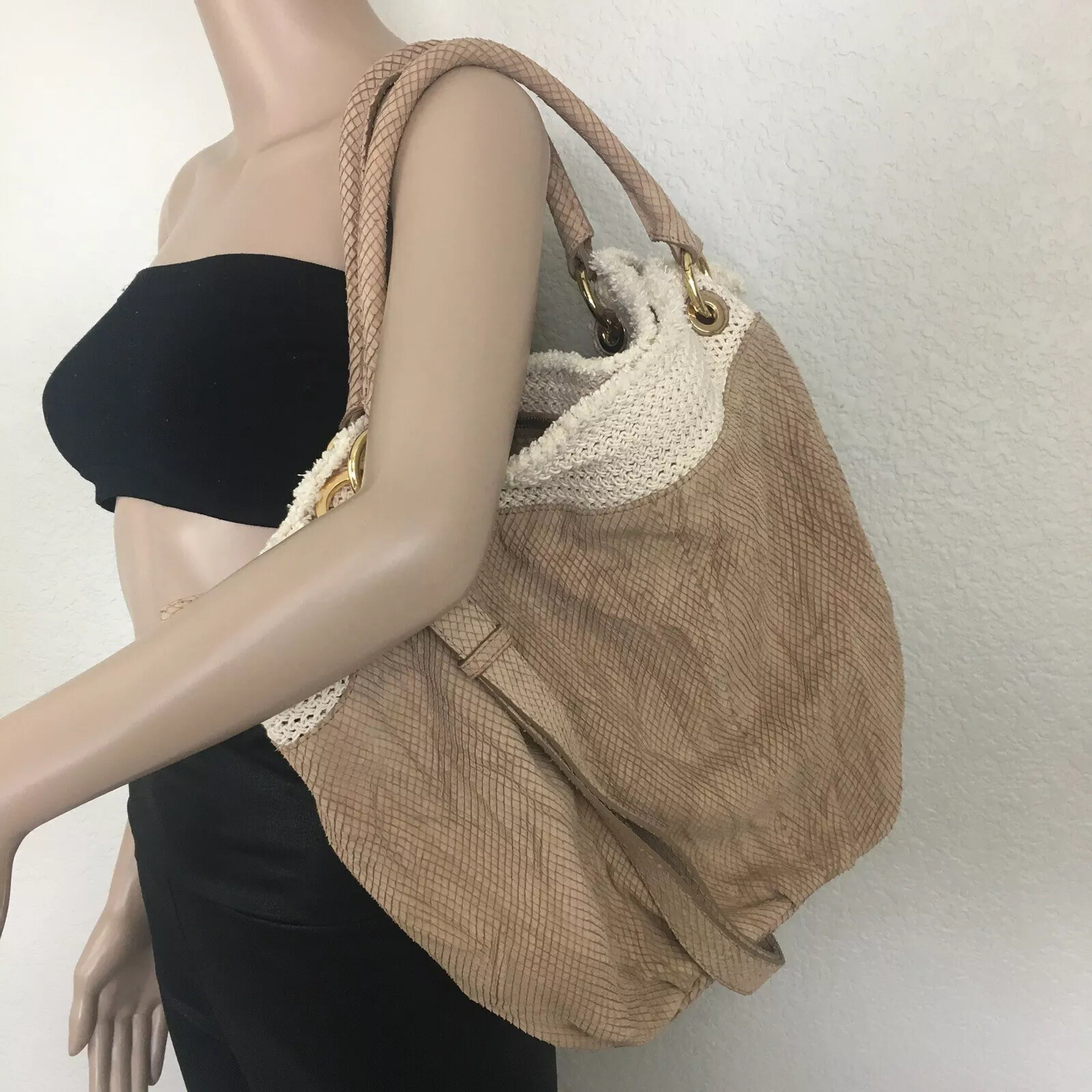 JENRIGO Italy Beige Tan Python Embossed Italian Leather Satchel Large