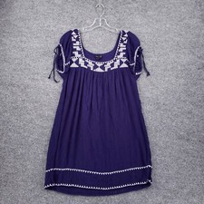 Forever 21 Dress Women S Small Blue Mini Sundress Embroidered Square Neck Summer