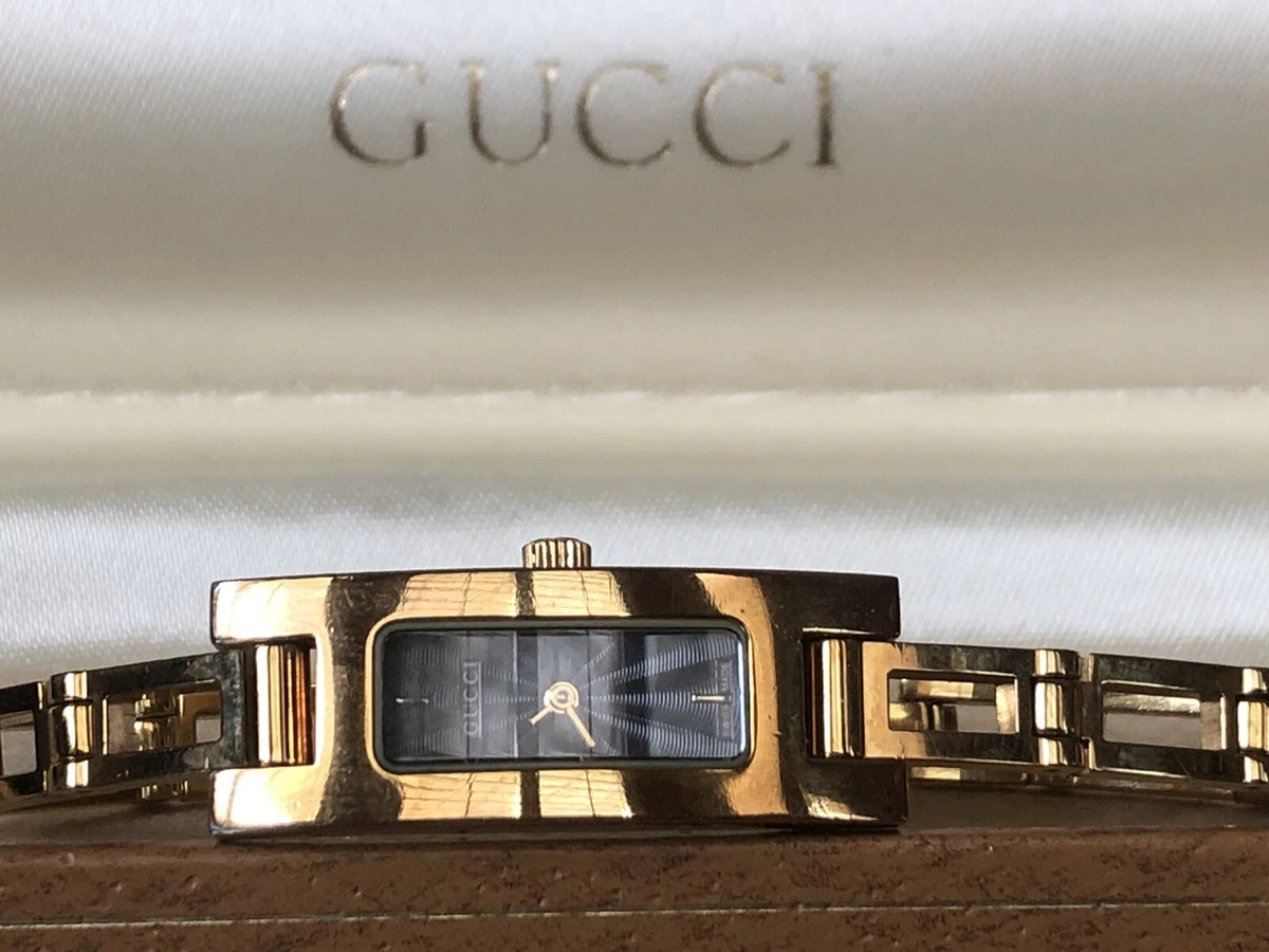 Authentic Gucci 3900L Women 18K Gold RECTANGLE Black DIAL SWISS WATCH  EXCELLENT