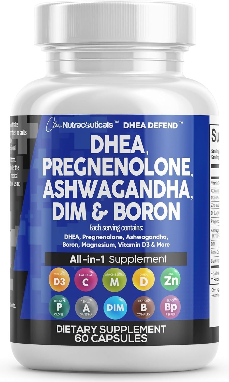 DHEA 200mg Supplement Pregnenolone 100mg for Men & Women with DIM Ashwagandha...