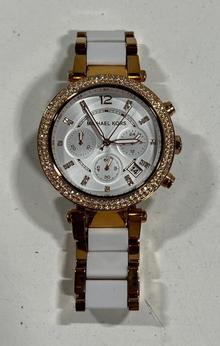 Michael Kors MK5774 Wrist Watch, Rose Gold & White Michael Kors MK5774 Wrist Watch, Rose Gold & White
