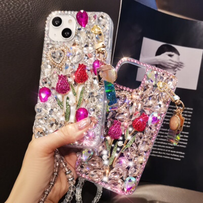 For iPhone 17 Pro Max 16 15 14 13 12 Luxury Bling Diamond Butterfly Flower Case