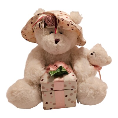 Hugfun 2008 White Bears Rose & Rikki Stuffed Animal Gift Box Present 11'' Sitting