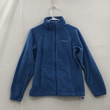 Columbia Womens Blue Mock Neck Pockets Full Zipper Fleece Jacket Size Small