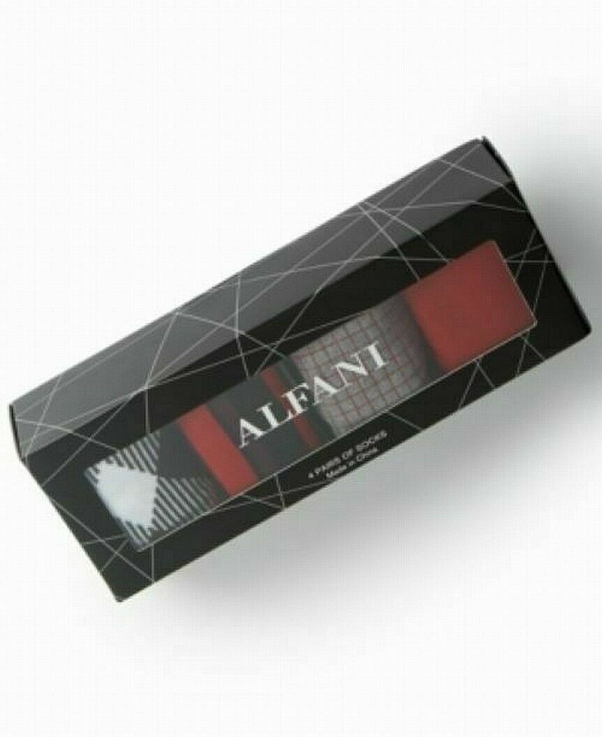Alfani Men's 4-Pk. Dress Socks with Gift Box Red Combo Size 10-13 Shoe Size 7-12