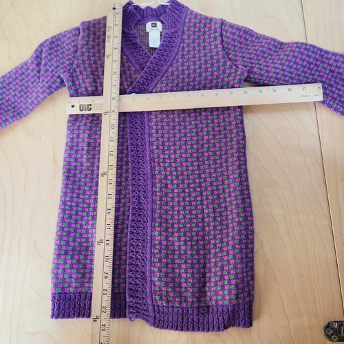 Tea Collection Girls Size 5 Cardigan Sweater Purple Green Checkered EUC - Picture 8 of 9