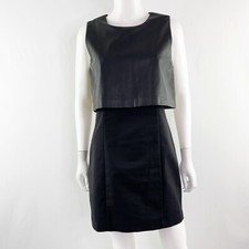 Lulus Black Sleeveless Sheath Dress Size L Faux Leather Top Cocktail Gothic 