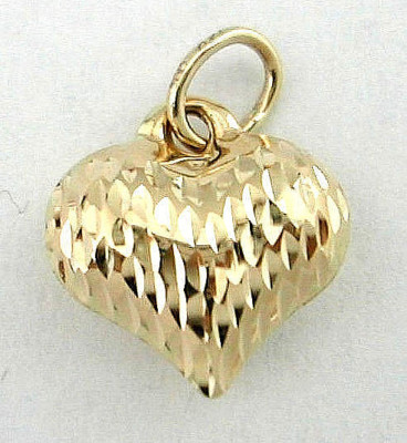 14k Gelbgold Diamantschliff gepufftes Herz Charm Anhänger 16 x 11mm 3D