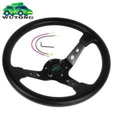 14INCH/350MM 4" DEEP DISH 6-BOLT BLACK PVC ALUMINUM RACING STEERING WHEEL JDM