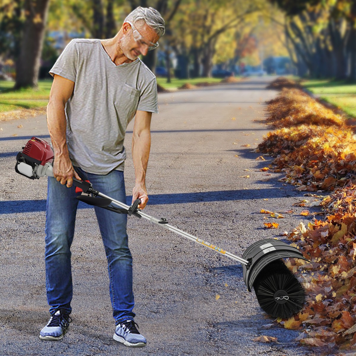 4-Stroke Lawn Yard Sweeper Gas Power Sweeper Outdoor Handheld