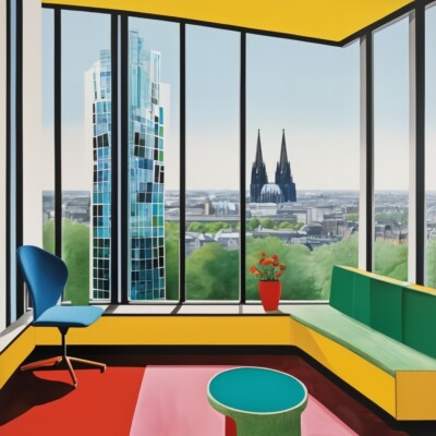 Design Klassiker 06 Bauhaus Midcentury Blick Kölner Dom Acrylglas 95x95cm PopArt
