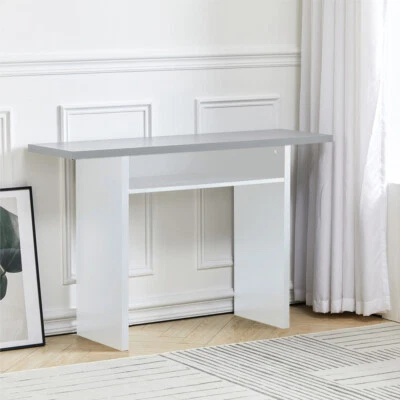DEALS-ONLINE4FURNITURE 120cm Grey & White Console Table Hallway Furniture W/ Shelf Modern Side Table