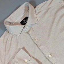 LUCHIANO VISCONTI Mens Heathered Tan Button Up Shirt Tessuto Italiano Size XXL