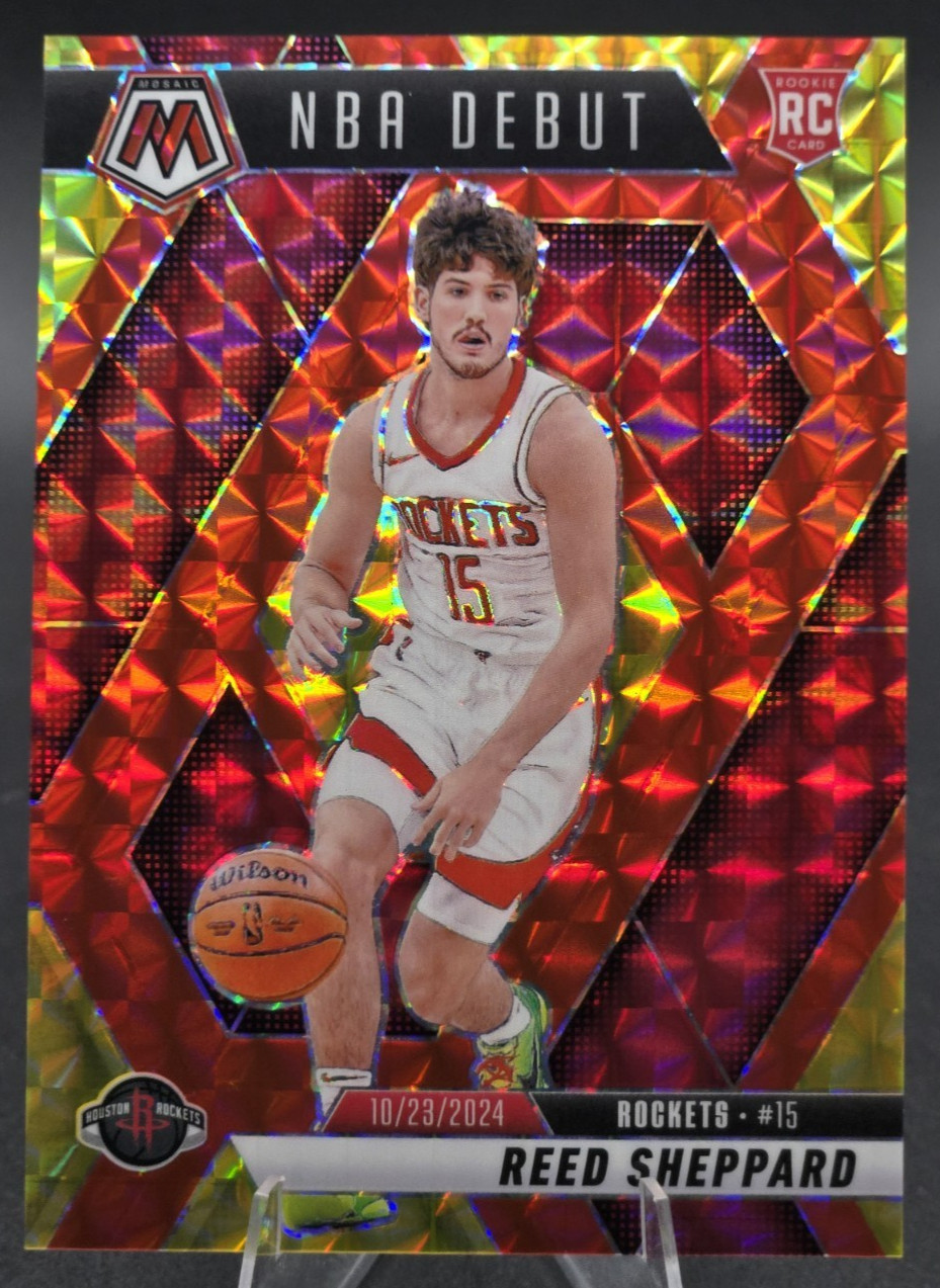 2024-25 Mosaic Reed Sheppard Red Yellow Fusion /75 NBA Debut Rookie RC - Rockets