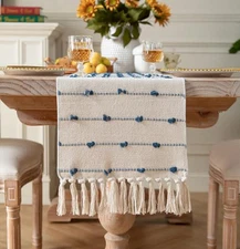  Boho Table Runner 72 Inchs Long for Modern Farmhouse Room Home Decor, Blue 