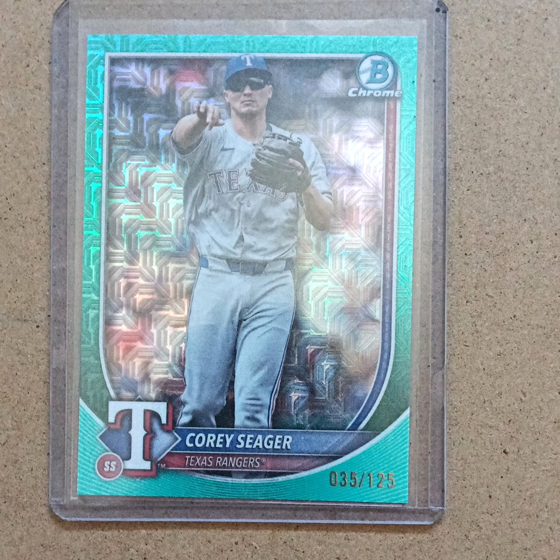 Topps 2024 Bowman Chrome Corey Seager Aqua Lunar Crater Refractor #35 /125
