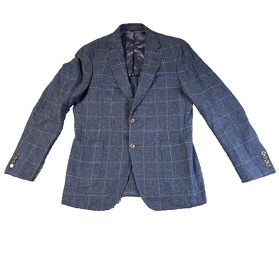 Chester Barrie Savile Row Herren Blazer Sakko 44 L Wolle Kaschmir Italy Blau Kariert