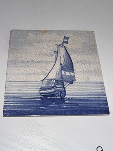 Antique Dutch tile sail ship sailboat 17th century  Delft made in holland !!!!!