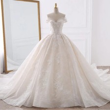 Custom Elegant Off Shoulder Ball Gown Wedding Dress Luxury Flower Bridal Gown