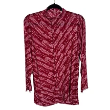 Logo Layers Lori Goldstein Size 1X Red Long Sleeve Sheer Lettuce Hem Blouse Top