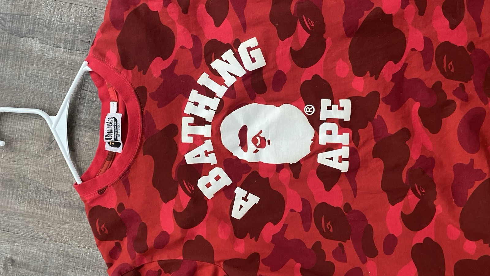 Red and White Bape Shark Logo T-Shirt