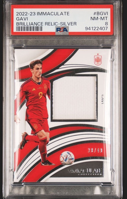 2022-23 Immaculate Gavi Brilliance Jersey Relic Silver 28/49 PSA 8 Spain Barca