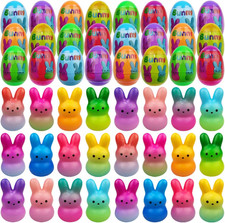 24 Pack Prefilled Easter Eggs with Easter Bunny Slow Rising Squishy Toys inside