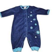 Vtg Carters 3-6 Month Fleece Pajamas One Piece Blue Floral Vintage 90s Excellent