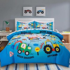 Construction Excavator Cars Twin Bedding Set for Boys - 5 Piece Bed Sets with...