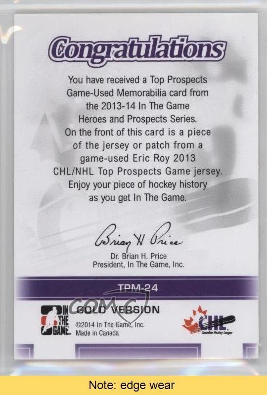 2013-14 ITG Heroes and Prospects Top Game-Used 1/1 Eric Roy #TPM-24 READ 2a8 - Image 2 of 3