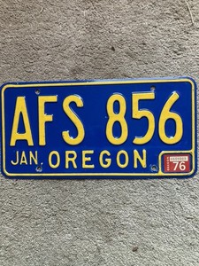 1976 Oregon License Plate - AFS 856 - Very Nice Natural!