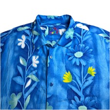 Jams World Shirt XL Vintage 90  s Y2K BLUETRELLIS Crushed Rayon Hawaiian Beach