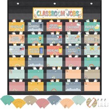 Class Jobs Pocket Chart with 96 Pcs Colorful Classroom Jobs Cards and 3 Hooks...