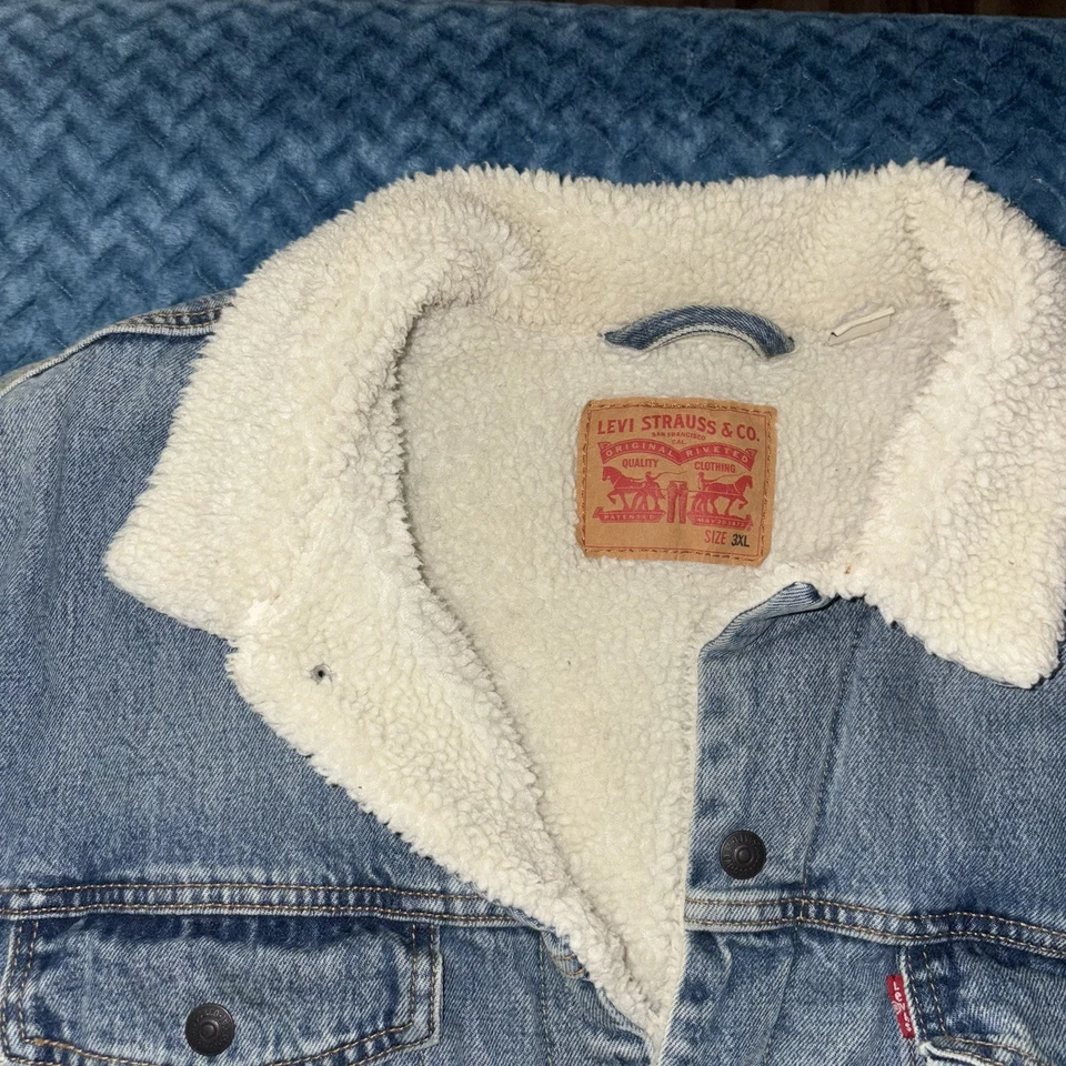 Chaqueta de mezclilla Levi’s Sherpa Trucker para hombre 3XL abrigo de jean forrado de vellón lavado claro Foto 3 de 3