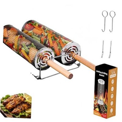 304 Stainless Steel Rotating Grill Basket Set (2 Sizes) - Food-Grade BBQ Grill