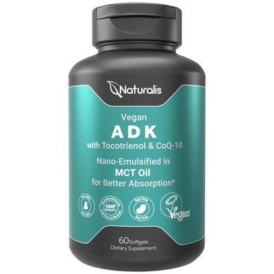 Naturalis Vegan Vitamin ADK with 50mg Tocotrienol and CoQ-10 | Nano-Emulsifie...