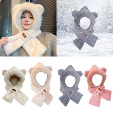 Plush Hooded Scarf Thick Warm Hat Ladies Shawl Wraps Hooded Hat Animals Hat for