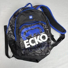 Ecko Unltd Y2K Backpack Book Bag Black Blue Rhino Logo Back Pack Travel