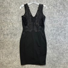 Haute Monde Bodycon Dress Womens Small Black Lace V-Neck Mini