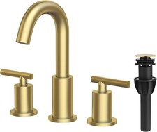 Bathroom Faucet 3 Hole Brushed Gold 8 Inch Widespread Brass Bathroom Vanity Sink
