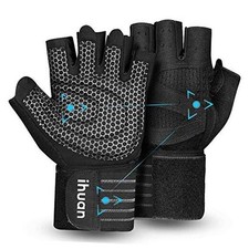 Ventilated Weight Lifting Gym Workout Gloves Full Finger with Large Black