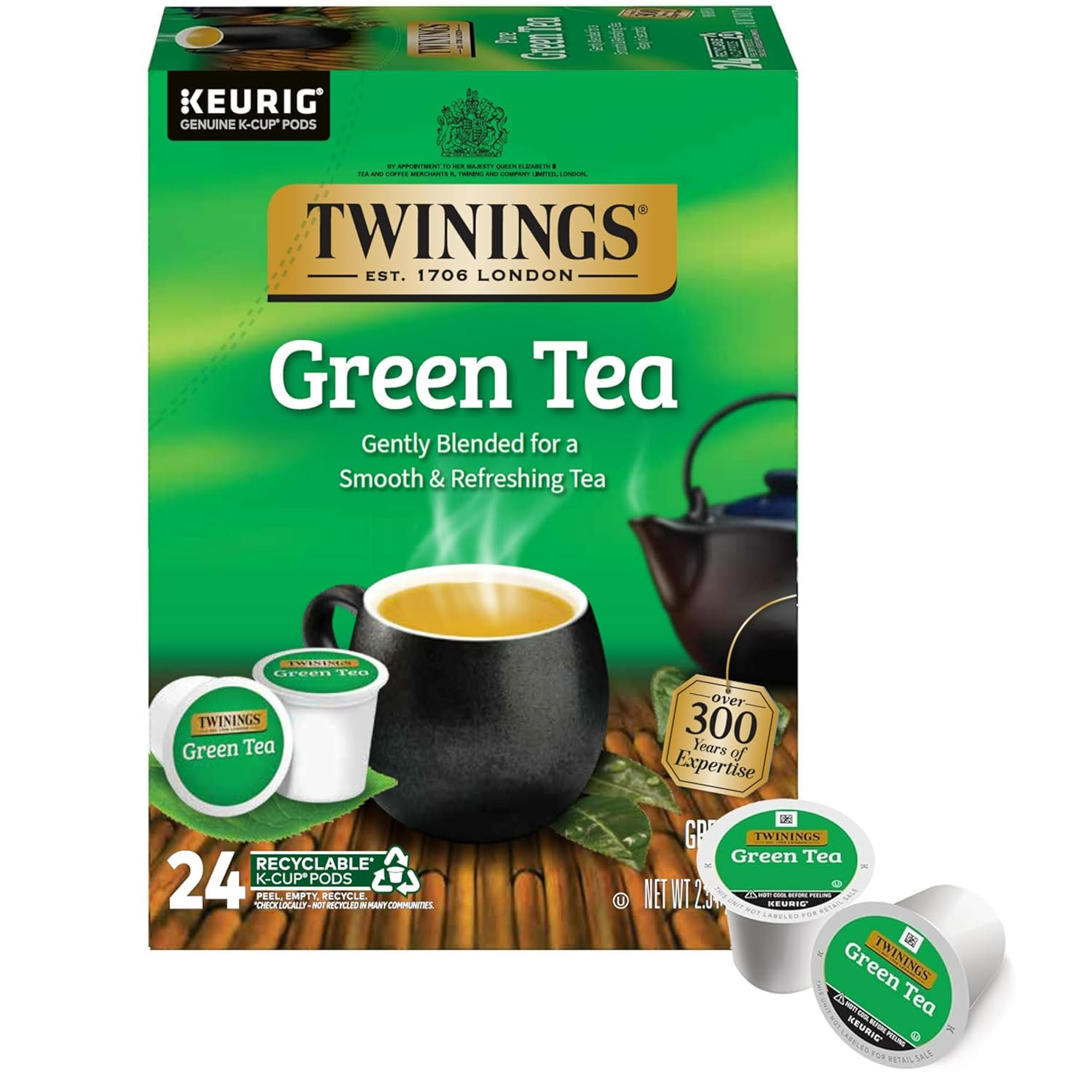 Green Tea K-Cup Pods 24 Count Smooth Flavor, Enticing Aroma, Caffeinated